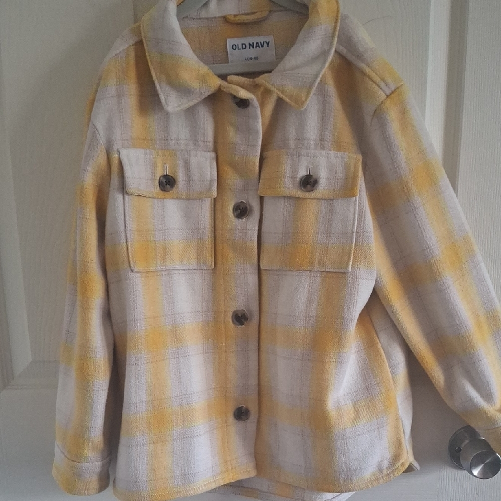 Old Navy Yellow and Cream Plaid Shirt Jacket